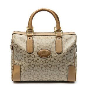 Celine Vintage Boston Beige Light Brown C Macadam Canvas Shoulder Bag Beige.
